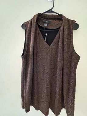 NWT Grace Elements Brown Textured Shimmer Top - Plus Size 1X - MSRP $78